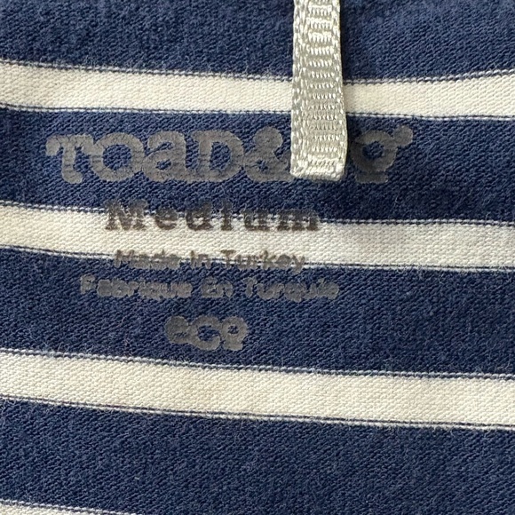 Toad&Co Organic Cotton Samba Muse Navy/White Striped Dress w Side Cinch, Pocket - Picture 12 of 13